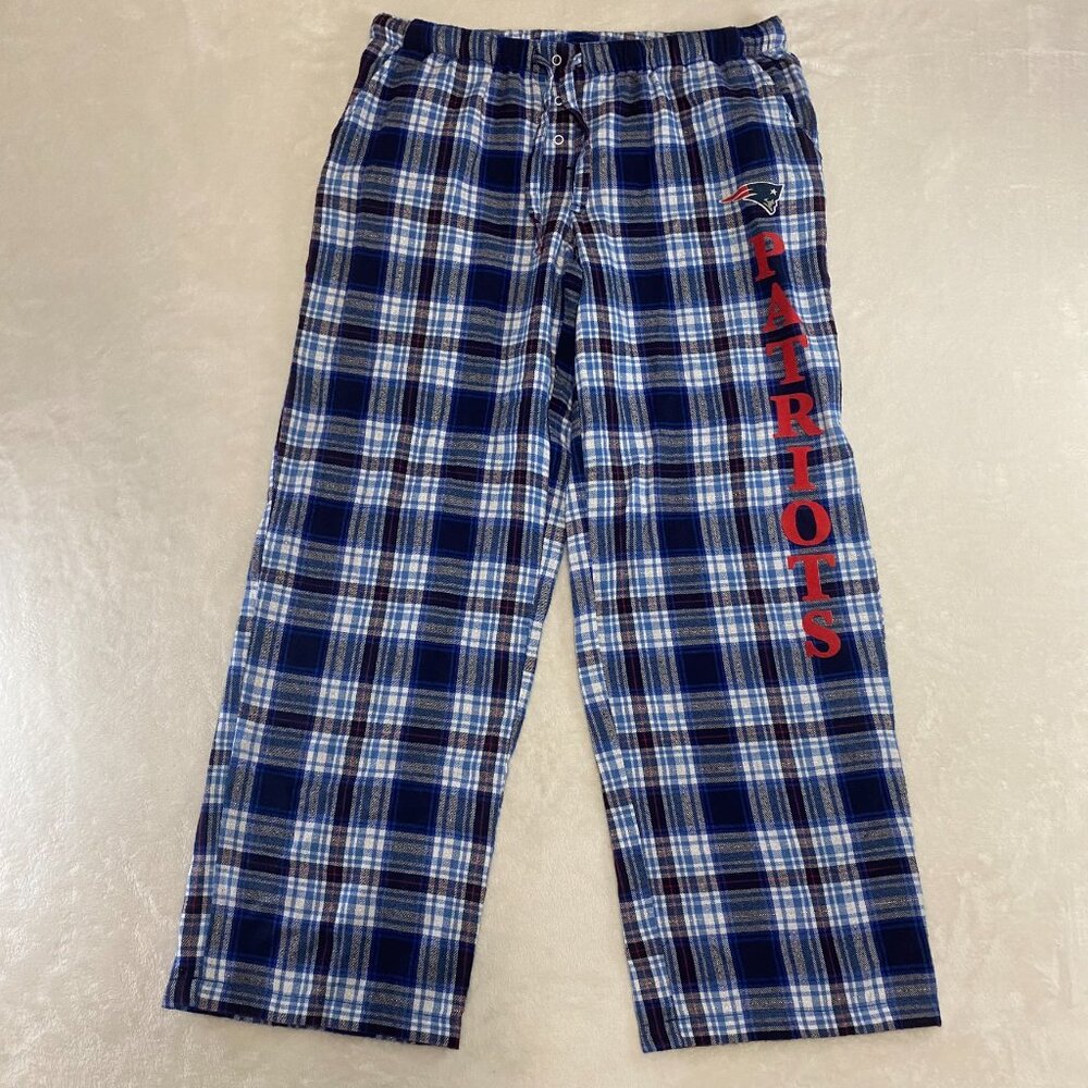 Patriots NFL Women Large Blue White Red Plaid Drawstring Pajama Pants Sleep Wear